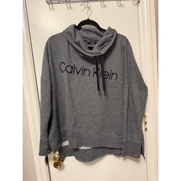Calvin Klein Tops - Calvin Klein Cropped Pullover Cowl Neck Sweatshirt XXL Gray Logo